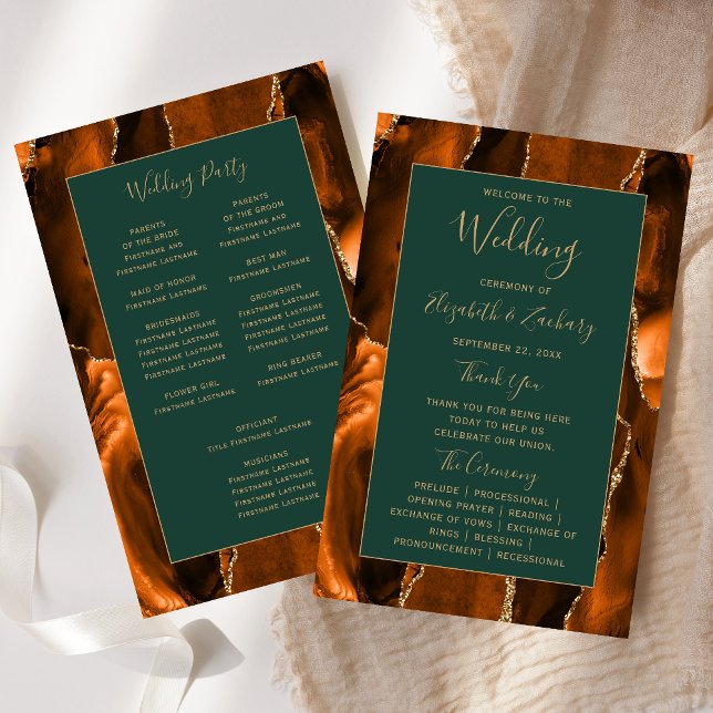 Lámina Budget Rust Gold Agate Green Wedding Program (Subido por el creador)