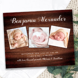 Lámina Budget Rustic 3 Photo Baby Shower Birth Gracias
