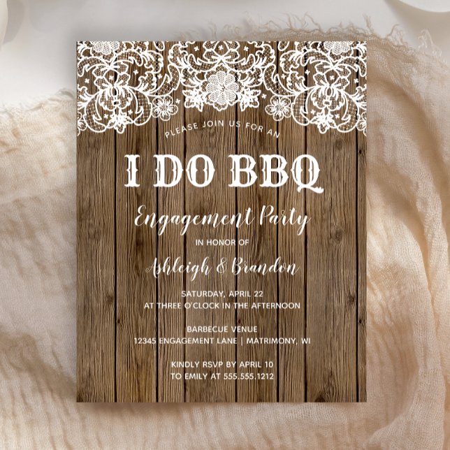 Lámina Budget Rustic Barn Wood Lace I Do BBQ Invitation (Subido por el creador)