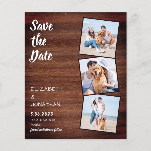Lámina Budget Rustic Wood Save The Date Photos Boda (Anverso)