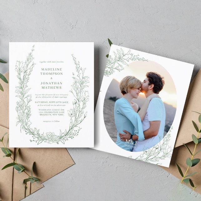 Lámina BUDGET Sage Green Floral Monogram Photo Wedding (Subido por el creador)