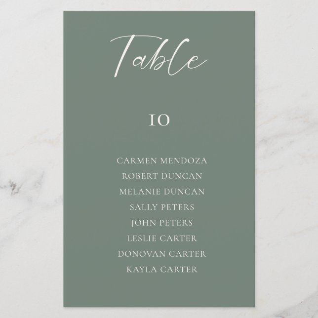 Lámina Budget Sage Green Wedding Seating Chart Table Card (Anverso)