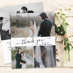 Lámina Budget Script Photo Collage Wedding Thank You Card