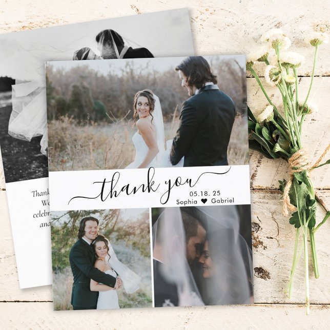 Lámina Budget Script Photo Collage Wedding Thank You Card (Subido por el creador)