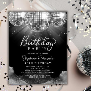 Lámina Budget Silver Disco Ball 40 Birthday Invite