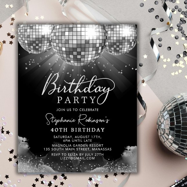Lámina Budget Silver Disco Ball 40 Birthday Invite (Subido por el creador)
