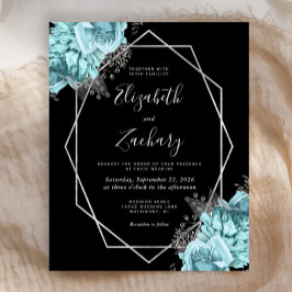 Lámina Budget Silver Frame Aqua Floral Black Wedding