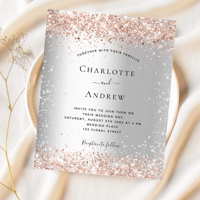 Lámina Budget silver glitter rose gold wedding invitation (Subido por el creador)