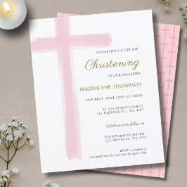 Lámina Budget Simple Pink Cross Girl Christening Baptism