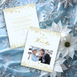 Lámina Budget Snowflakes First Merry Christmas Fake Gold<br><div class="desc">Inexpensive Cheap Snowflakes First Merry Christmas Fake Golden Effect Romantic Typography Thank You Card with Envelope. This low cost collection is perfect for a celebration on a budget. Please check the sizes and types of papers offered to ensure that the product meets your needs as the sizes and types of...</div>