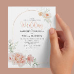 Lámina Budget Spring Peach Floral Wedding<br><div class="desc">Invite your guests to celebrate your wedding day, with these elegant spring wedding invitations. Featuring a classic white background, a modern arch, with watercolor peach flowers and a stylish wedding template which is easy to customize. * Please note this design is printed on thin paper which is reflected in the...</div>