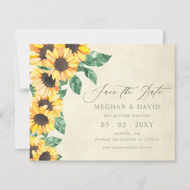 Lámina Budget Sunflowers Garden Floral Save the Date (Anverso)