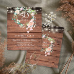 Lámina Budget Surprise Party 50th Anniversary Rustic<br><div class="desc">Featuring a delicate watercolor floral greenery garland and pretty string lights on a wood panels background, this chic rustic surprise party 50th wedding anniversary budget invitation can be personalized with your special golden anniversary information. The reverse features a matching floral garland framing the anniversary dates in elegant white text on...</div>