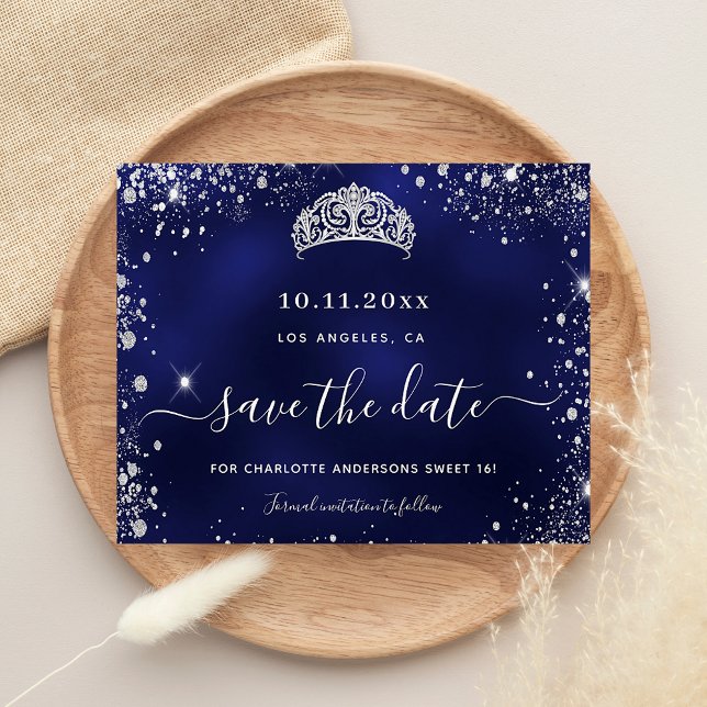 Lámina Budget Sweet 16 navy blue silver glitter save date (Subido por el creador)