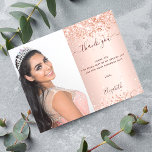 Lámina Budget Sweet 16 rose blush photo thank you<br><div class="desc">A photo thank you for a Sweet 16,  16th (or any age) birthday
On front: Add a vertical size photo. An elegant rose gold,  blush gradient background color,  decorated with faux glitter dust. Personalize and add a name and your thank you note.</div>