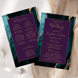 Lámina Budget Teal Gold Agate Purple Wedding Program