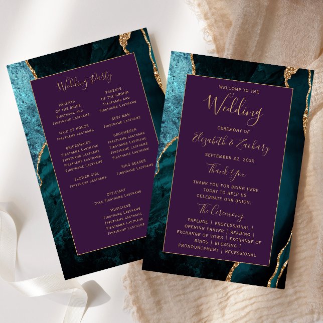 Lámina Budget Teal Gold Agate Purple Wedding Program (Subido por el creador)