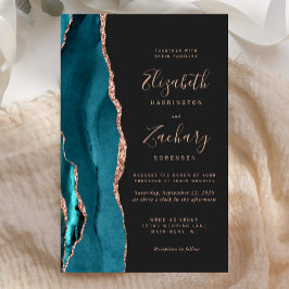 Lámina Budget Teal Rose Gold Agate Dark Wedding Invite
