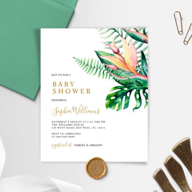 Lámina Budget Tropical Greenery Baby Shower Invitation (Subido por el creador)
