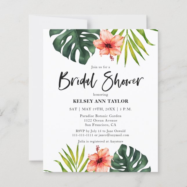 Lámina Budget Tropical Monstera  Bridal Shower Invitation (Anverso)