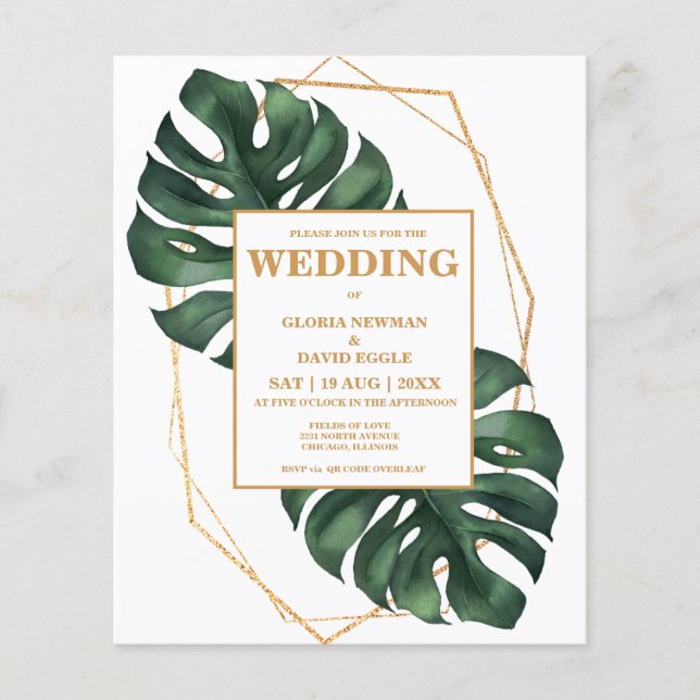 Lámina Budget Tropical Palm Leaf QR Code  Invitation (Anverso)