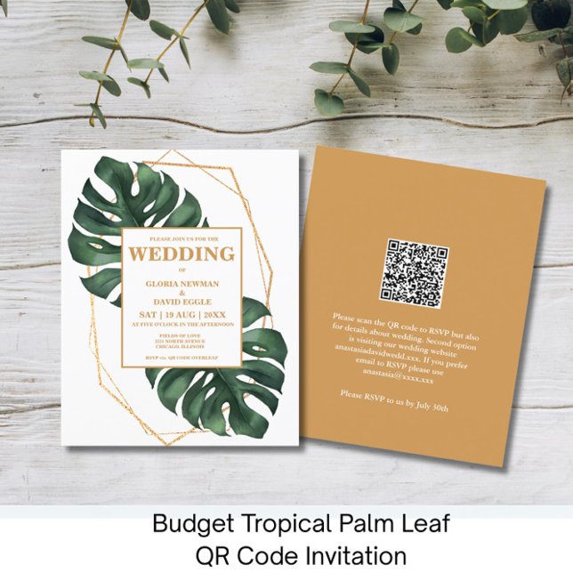Lámina Budget Tropical Palm Leaf QR Code  Invitation (Subido por el creador)