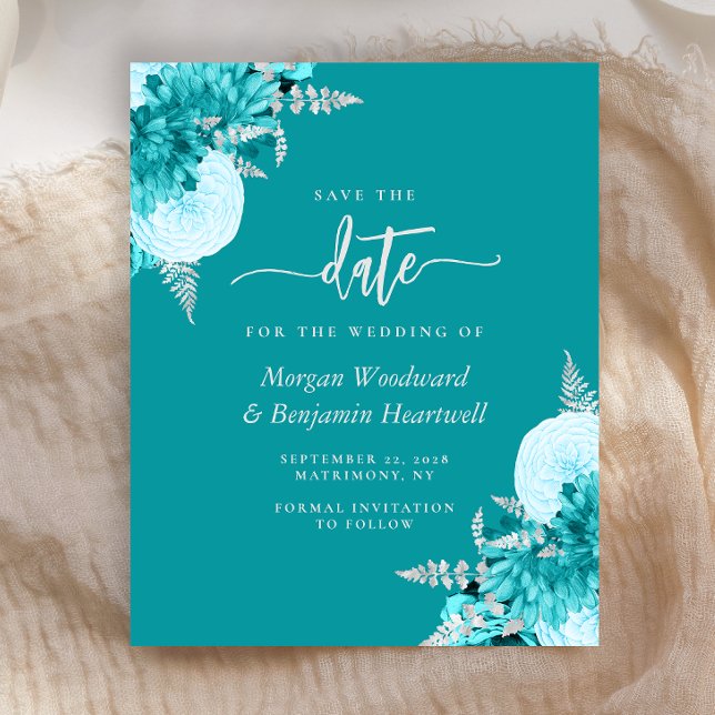 Lámina Budget Turquoise Floral Wedding Save the Date (Subido por el creador)