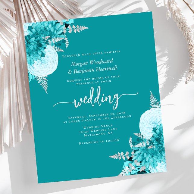 Lámina Budget Turquoise Silver Floral Wedding Invite (Subido por el creador)