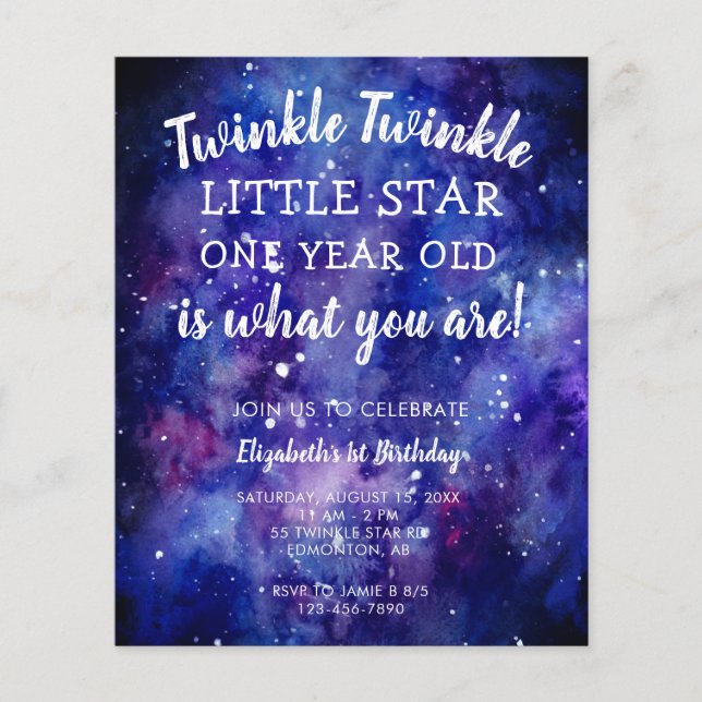 Lámina Budget Twinkle Twinkle Little Star 1er cumpleaños (Anverso)