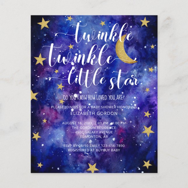Lámina Budget Twinkle Twinkle Little Star Baby Shower (Anverso)