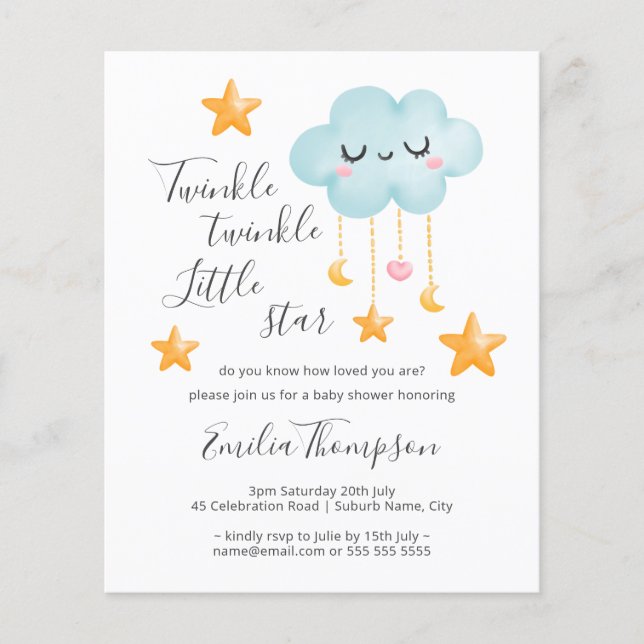 Lámina Budget Twinkle Twinkle Little Star Baby Shower (Anverso)