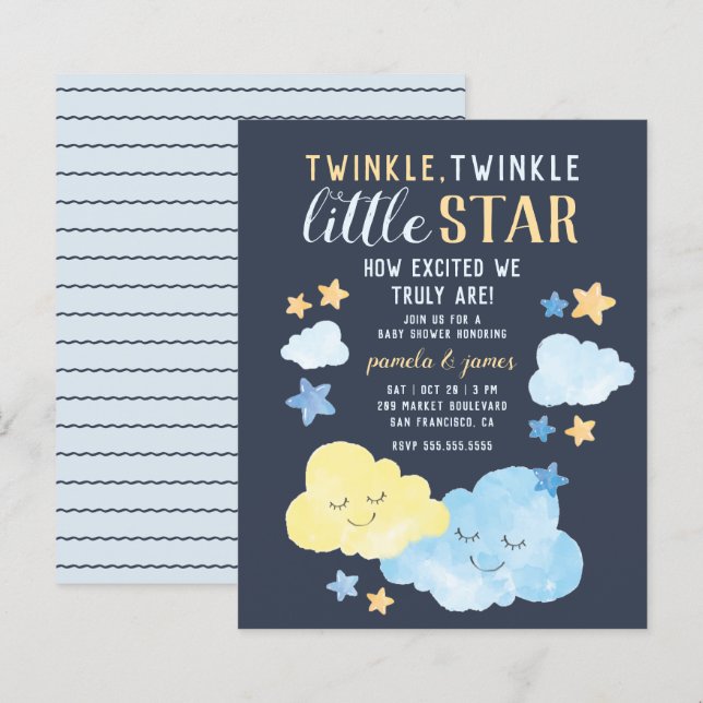 Lámina Budget Watercolor Twinkle Little Star Baby Shower (Anverso / Reverso)