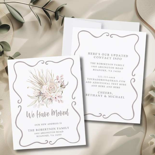 Lámina Budget We Have Moved Blush Roses New Address Card (Budget We Have Moved Boho Blush Pink Roses with Eucalyptus and Hand Drawn Frame New Address Card)
