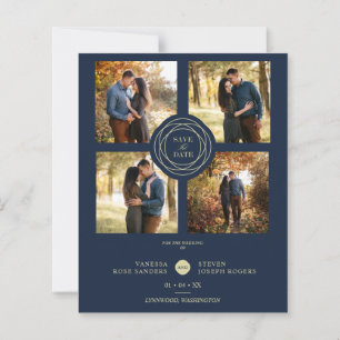 Lámina Budget Wedding Navy Gold 4 Photos Modern Collage