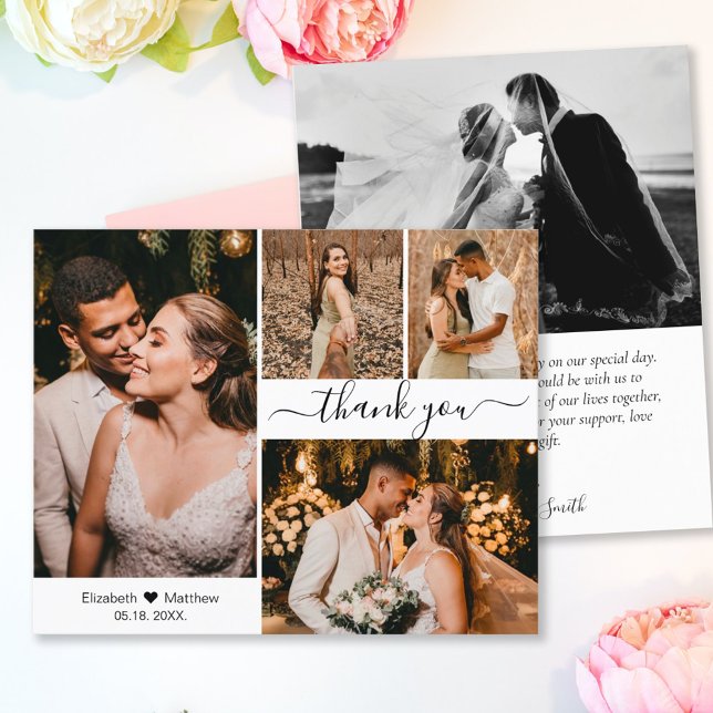 Lámina Budget Wedding Photo Collage Thank You Script Card (Subido por el creador)