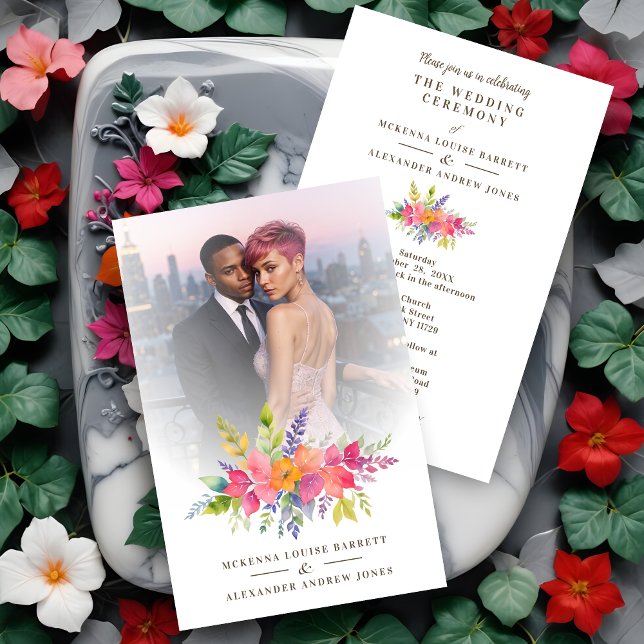 Lámina Budget Wedding Pink Flowers & Branches Bouquet (Inexpensive Wedding Colorful Flowers & Foliage Garland Photo Invitations Cards with Envelope. )