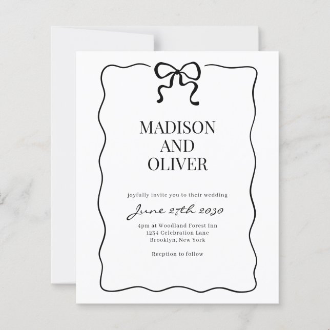 Lámina Budget Whimsical Black Bow Tie Wedding Invitation (Anverso)