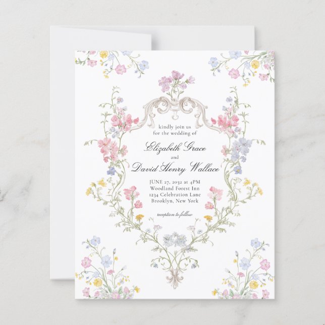Lámina BUDGET Whimsical Rococo Floral Crest Wedding (Anverso)