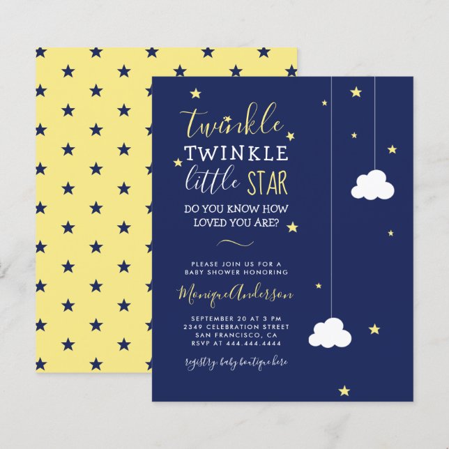 Lámina Budget Whimsical Twinkle Little Star Baby Shower (Anverso / Reverso)