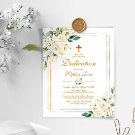 Lámina Budget White Flowers & Gold Dedication Invitation