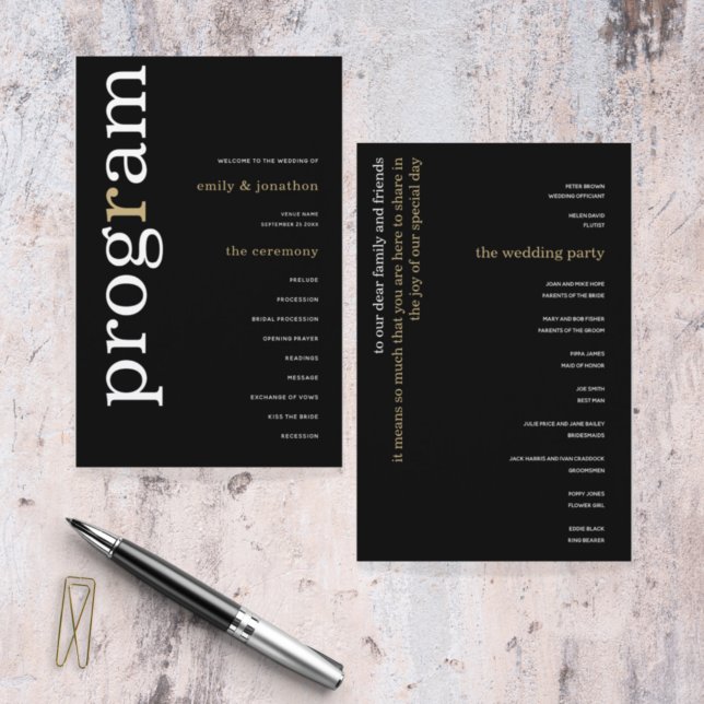 Lámina BUDGET White Gold Text Black Wedding Program (Subido por el creador)
