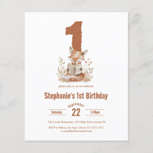 Lámina Budget Woodland Fox leyendo un libro primer cumple