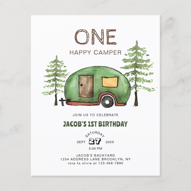 Lámina Budget Woodland Truck Happy Camper Kids Cumpleaños (Anverso)