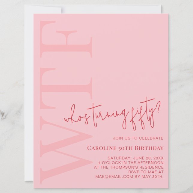 Lámina Budget WTF Who's Turning Fifty | Pink Red Birthday (Anverso)