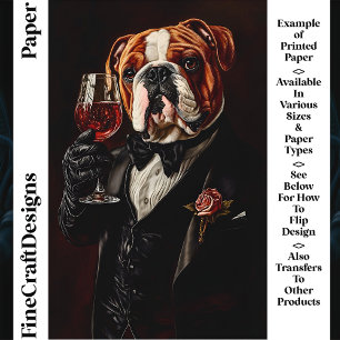 Lámina Bulldog En Papel De Vino Y Tejido De Tuxedo Y Bow 