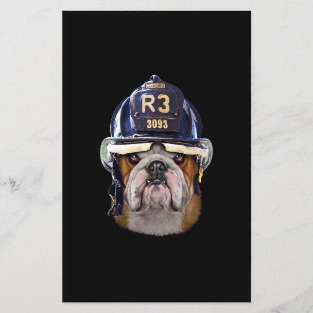 Lámina Bulldog inglés gruñón con casco para bomberos (Anverso)