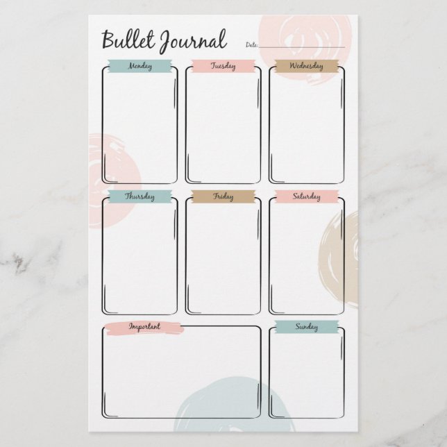 Lámina Bullet Journal para planificación semanal (Anverso)