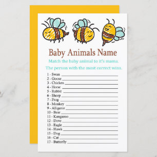 Lámina Bumble Bee Baby Animals Nombre Juego