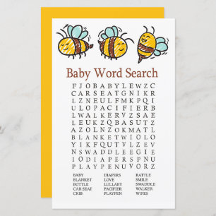 Lámina Bumble Bee Baby Shower Word Search Game