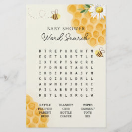 Lámina Bumble Bee Baby Shower Word Search Game